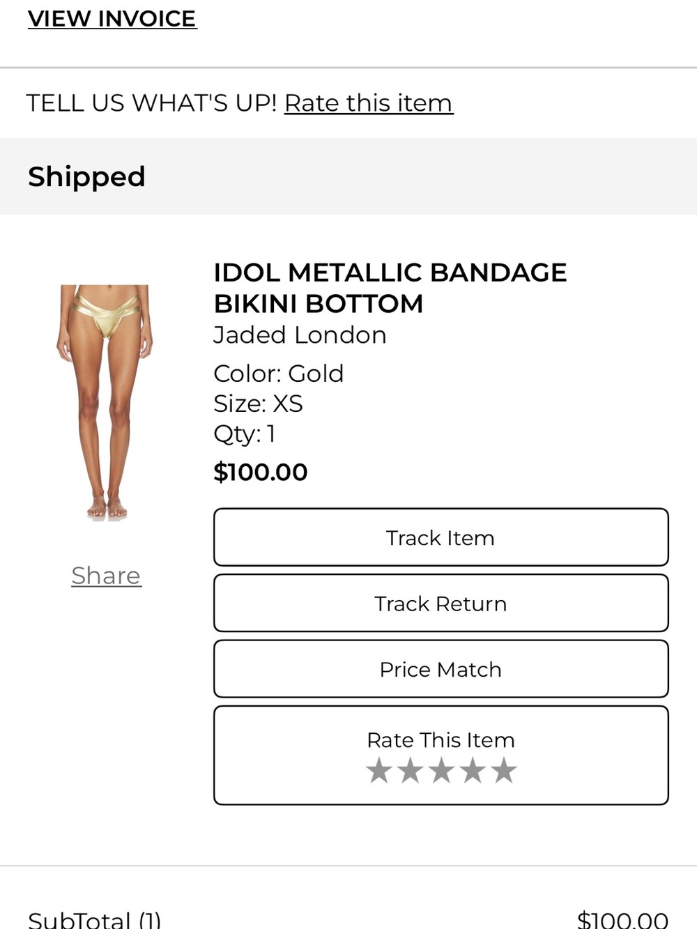 Jaded London Metallic Gold Bandage Bikini Bottom